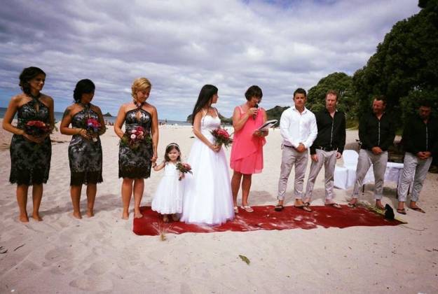 Beach wedding with children